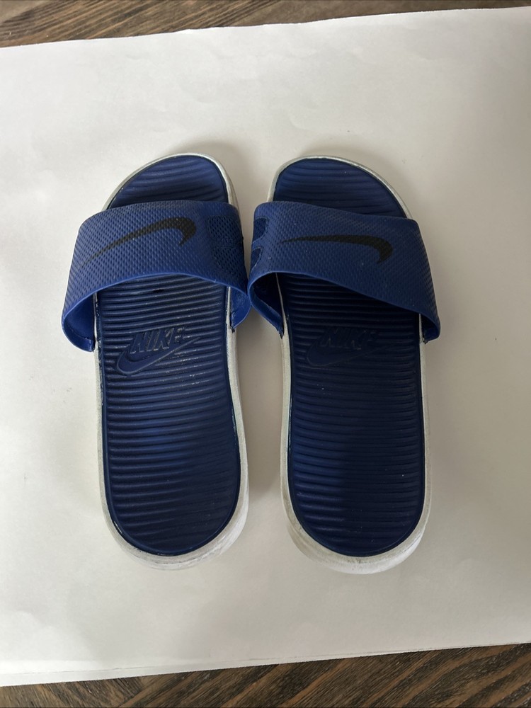 Nike Men Slide Sandals 13 Blue Swoosh Slip On Preowned