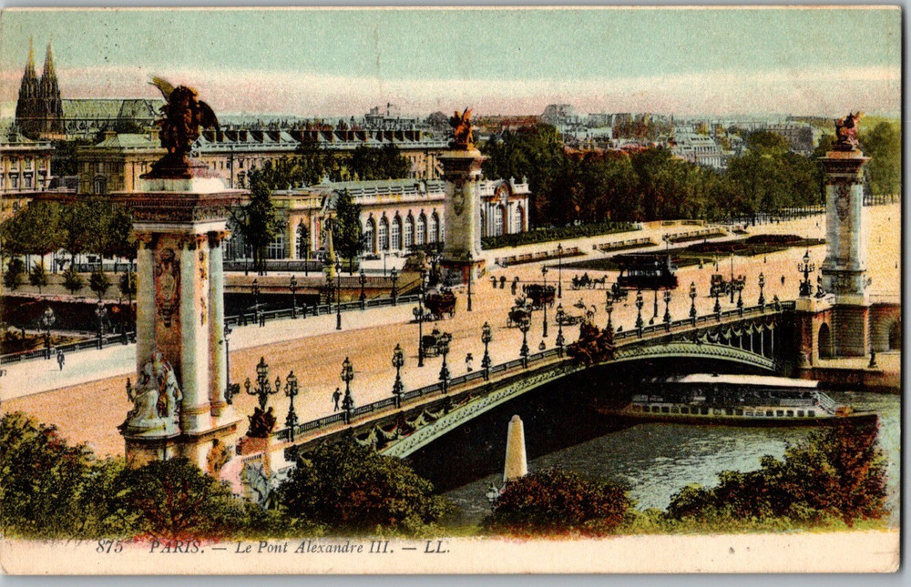 France Paris Le Pont Alexandre III Bridge River Seine c. 1910 Postcard