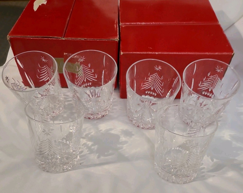 Set of 6 Vintage Mikasa Christmas Tree Old Fashioned Crystal Glasses 8 oz 4.0”
