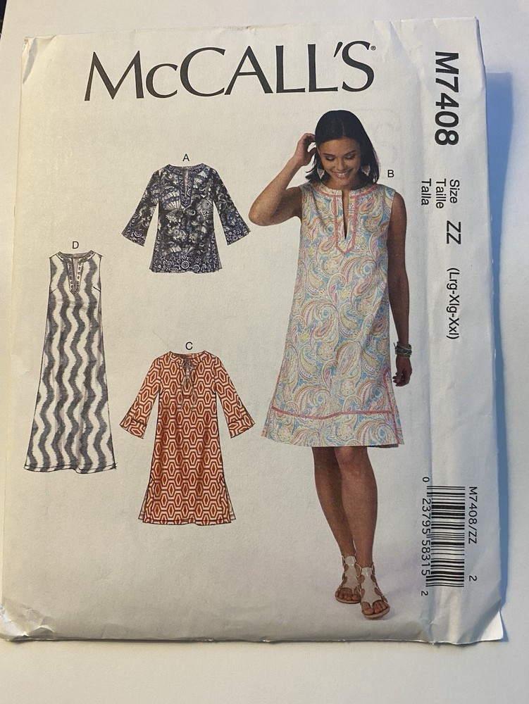 McCall’s Pattern 7408 Tunic, Dresses, Sz L,XL, ,XXL, NEW UNCUT!