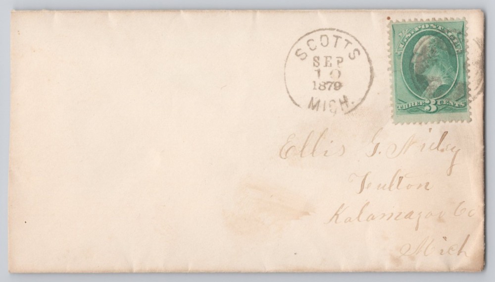 Kalamazoo, Michigan, Addressed cover to Co, 3c green, Scotts 1878 Undivided