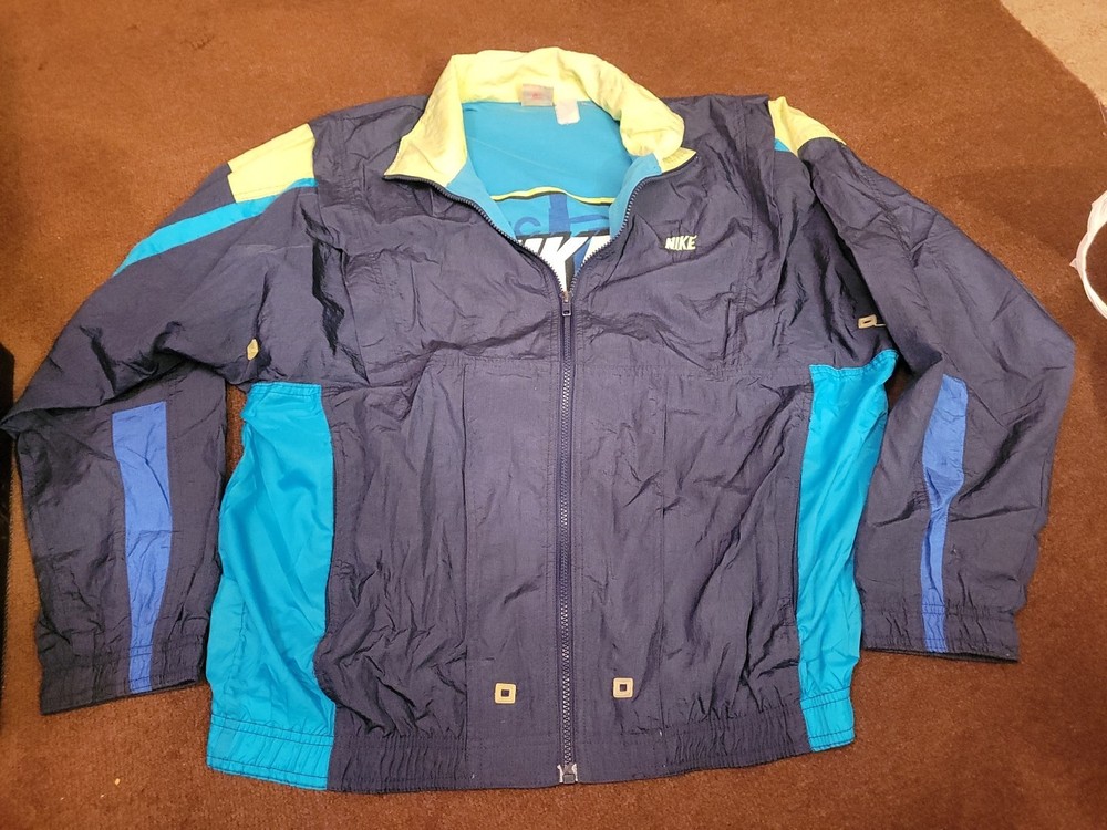 Vintage 90s Nike Men's Colorblock Windbreaker Full Zip Jacket Size L  Blue/Green
