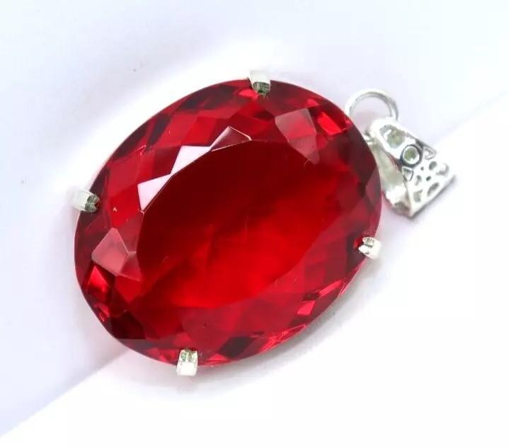 95 Ct Natural Red Topaz 925 Solid Sterling Silver Pendant A+ Gemstone + Gift
