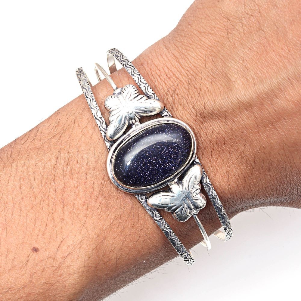 Handmade Blue Sunsitara Gemstone Adjustable Cuff Bracelet 7