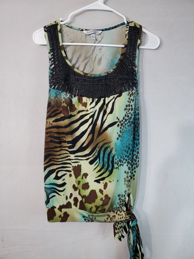 SPEECHLESS Blouse Women's Size XL Animal Print Y2K Side Tie Sleeveless