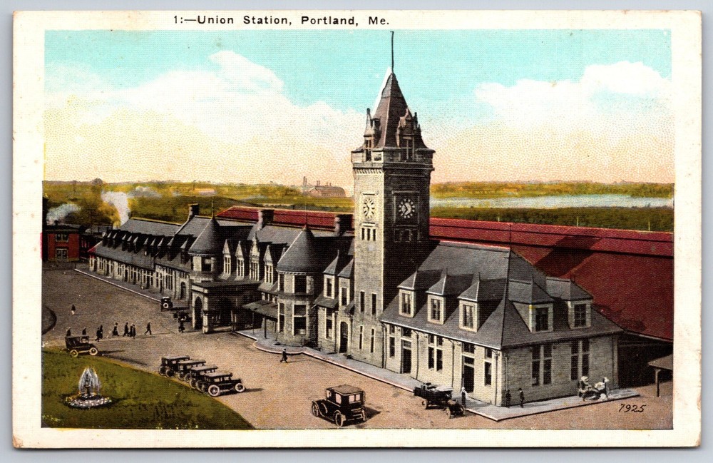 Transportation~Portland Maine~Union Train Station Bldg Exterior~PM 1912~Postcard