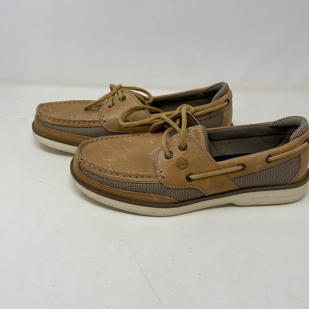 Sperry Surveyor 2-Eye Boat Shoes Tan Linen/Mesh Men's 8.5M