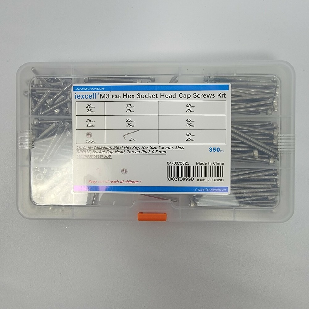 iexell m3 -p0.5 hex socket buttom head cap screw kit 350 PCS-stainless Steel 304