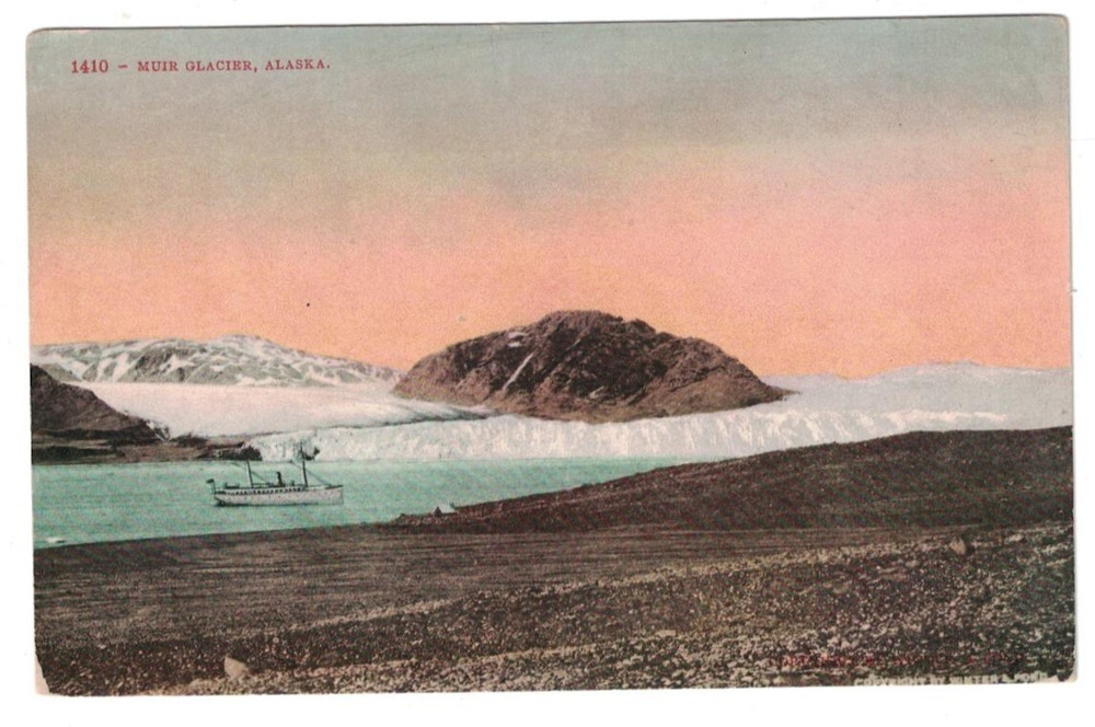 Antique 1910 Excursion Ship Visits Muir Glacier On Glacier Bay Alaska Postcard