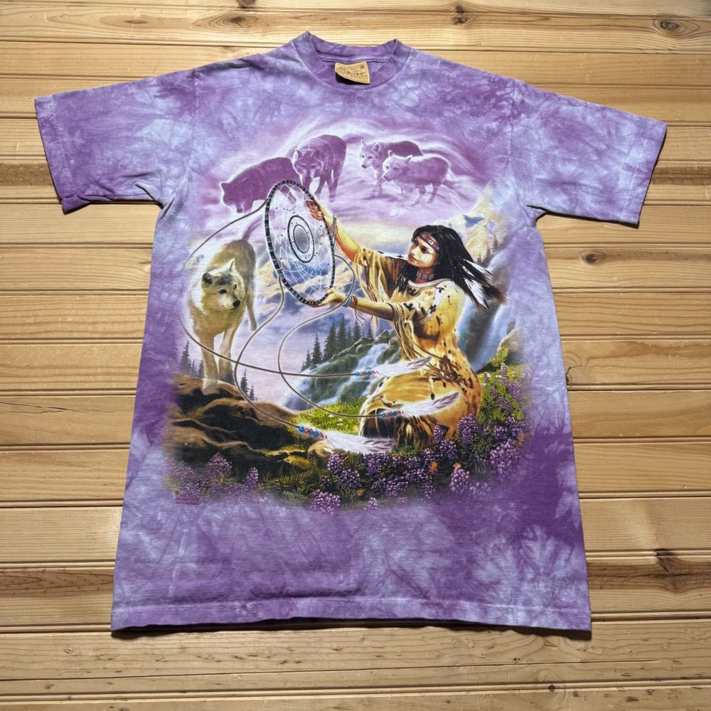 Vintage Y2K Dreamcatcher Wolf Native American Woman Graphic T-Shirt USA - Medium