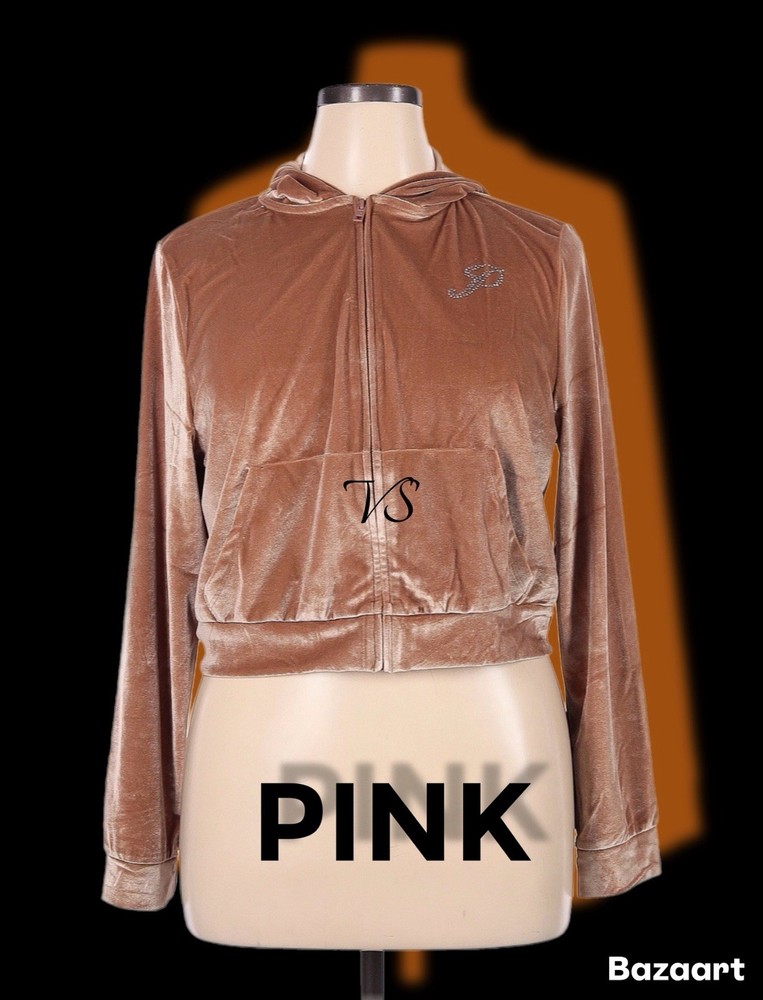 Victoria's Secret PINK Velour Full Zip Hoodie -golden velour - Logo M Women