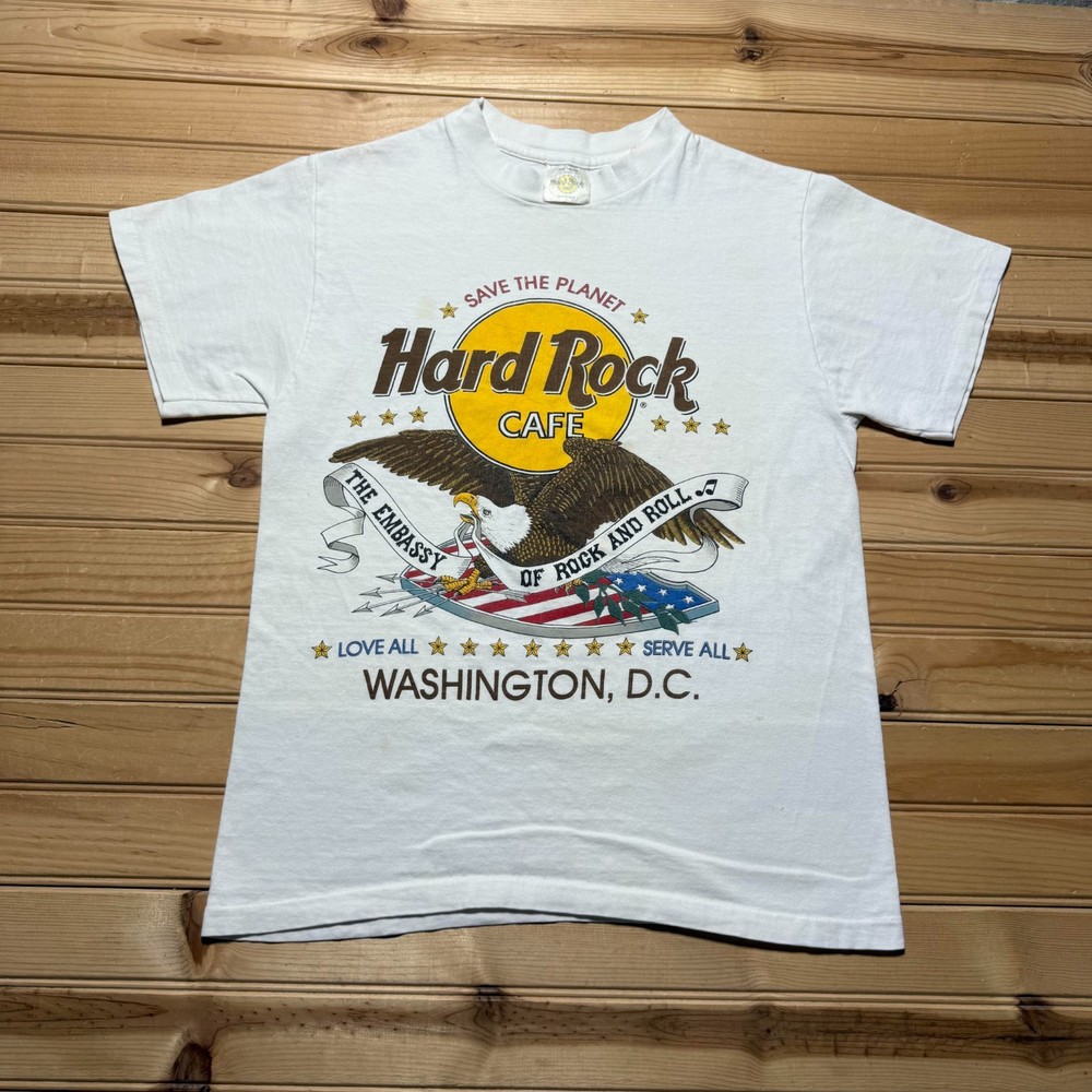 Vintage 90s Hard Rock Cafe Washington DC Bald Eagle Souvenir T-Shirt USA Medium