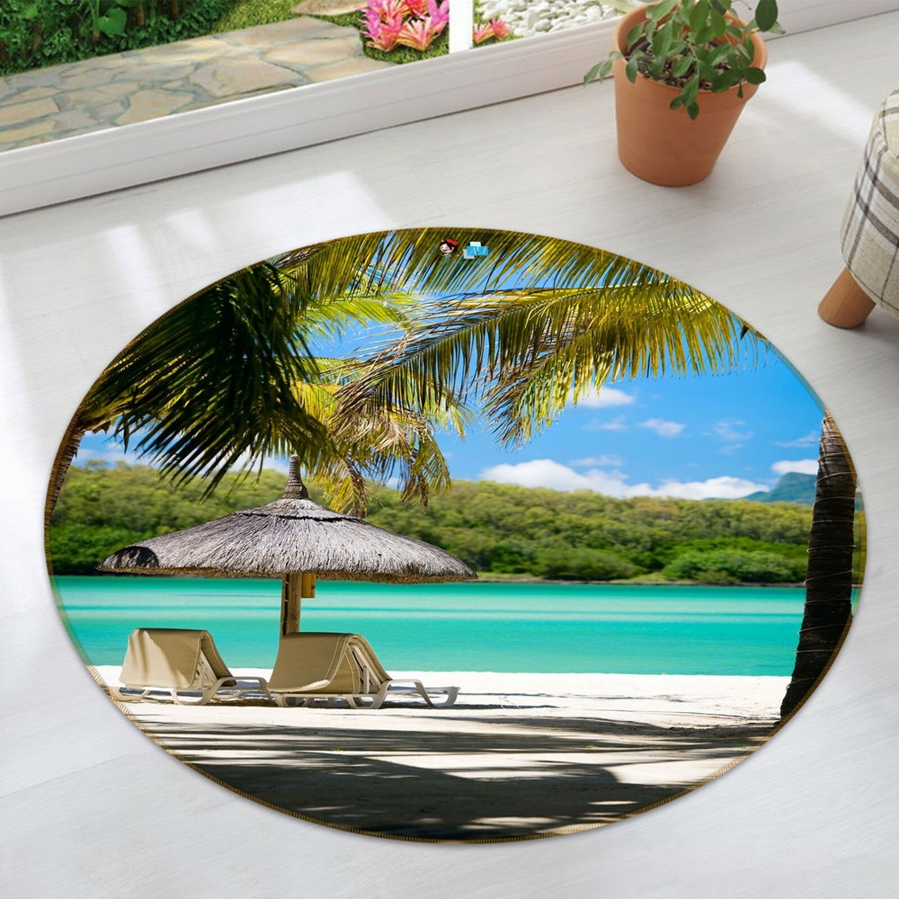 3D Coconut Tree Beach NAO3807 Game Rug Mat Elegant Photo Carpet Mat Fay