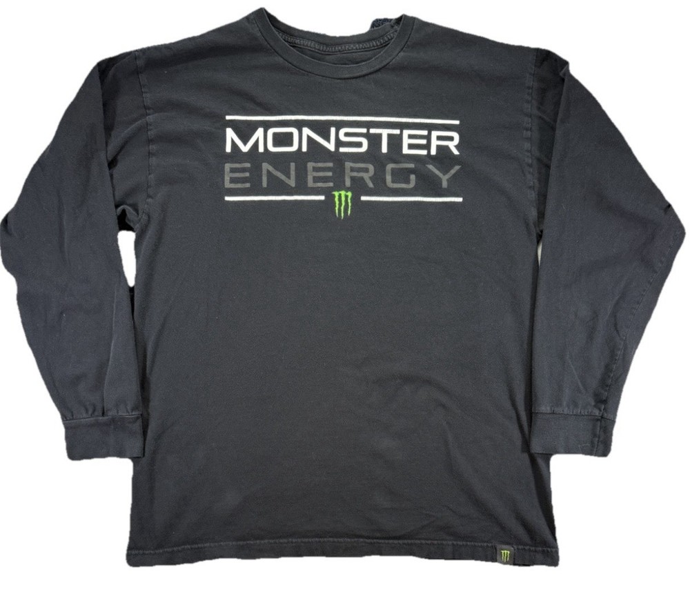 Monster Energy Long Sleeve T Shirt Men's Large Black Y2K Skater Vintage Grunge