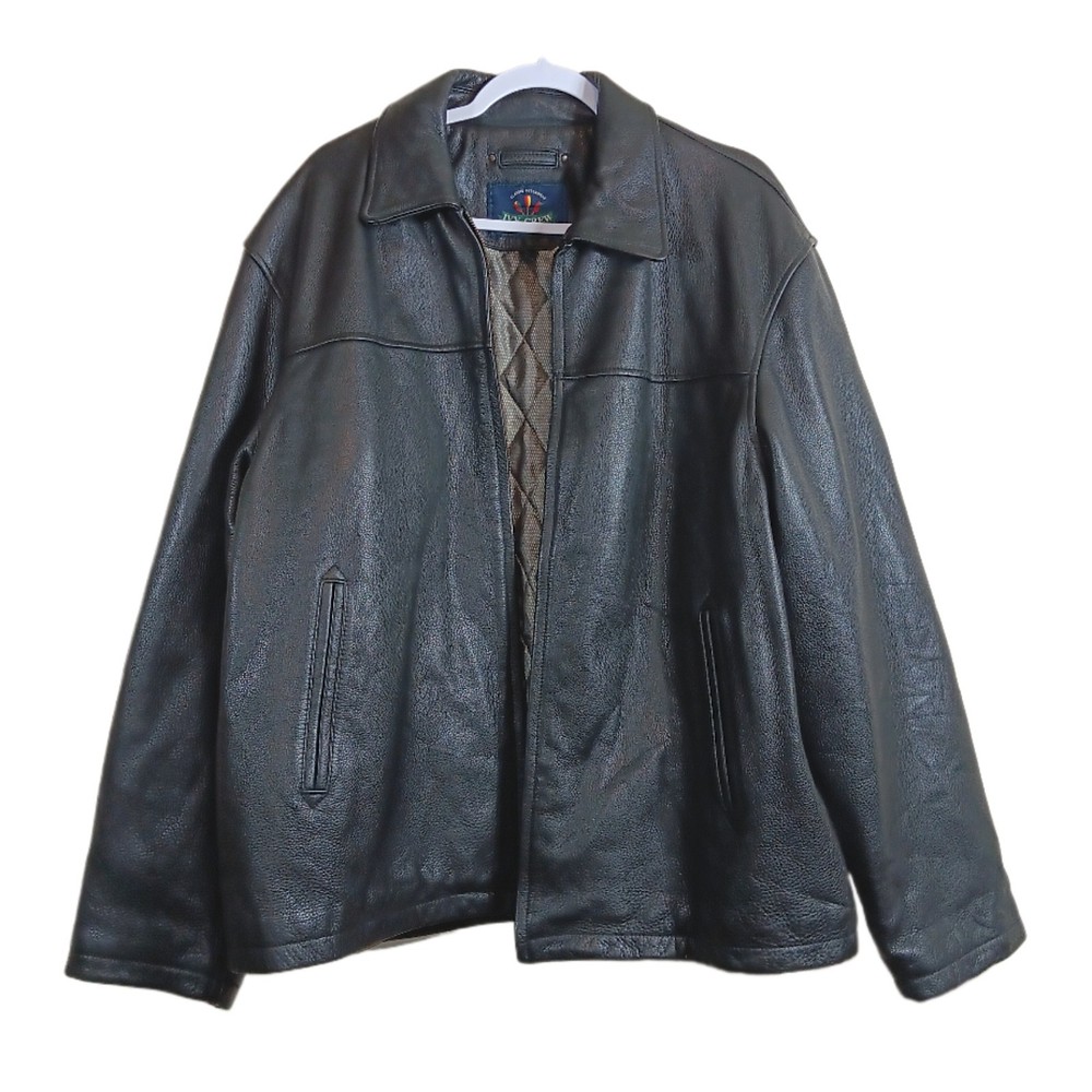 Ivy Crew Leather Bomber Jacket Mens L Black Classic Preppy Quilted Zip Vtg 90s