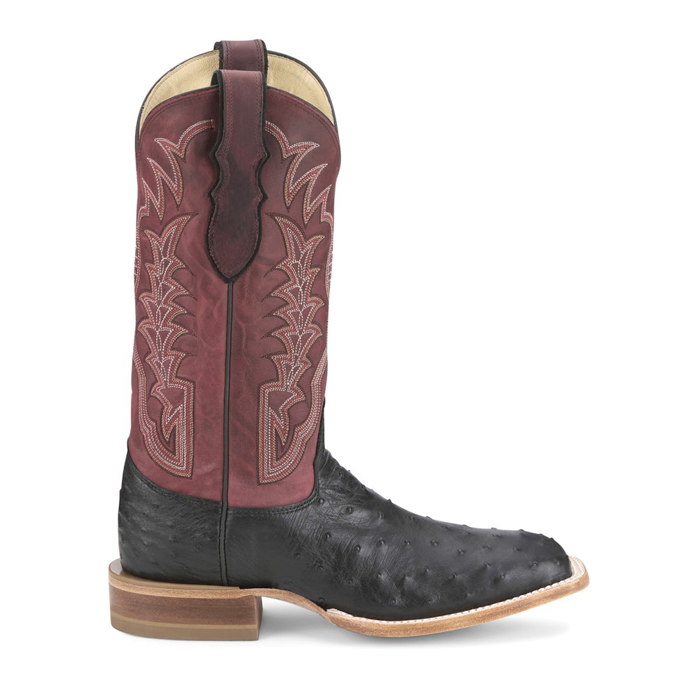 Justin Boots Chisolm Embroidered Ostrich Square Toe Cowboy Boots