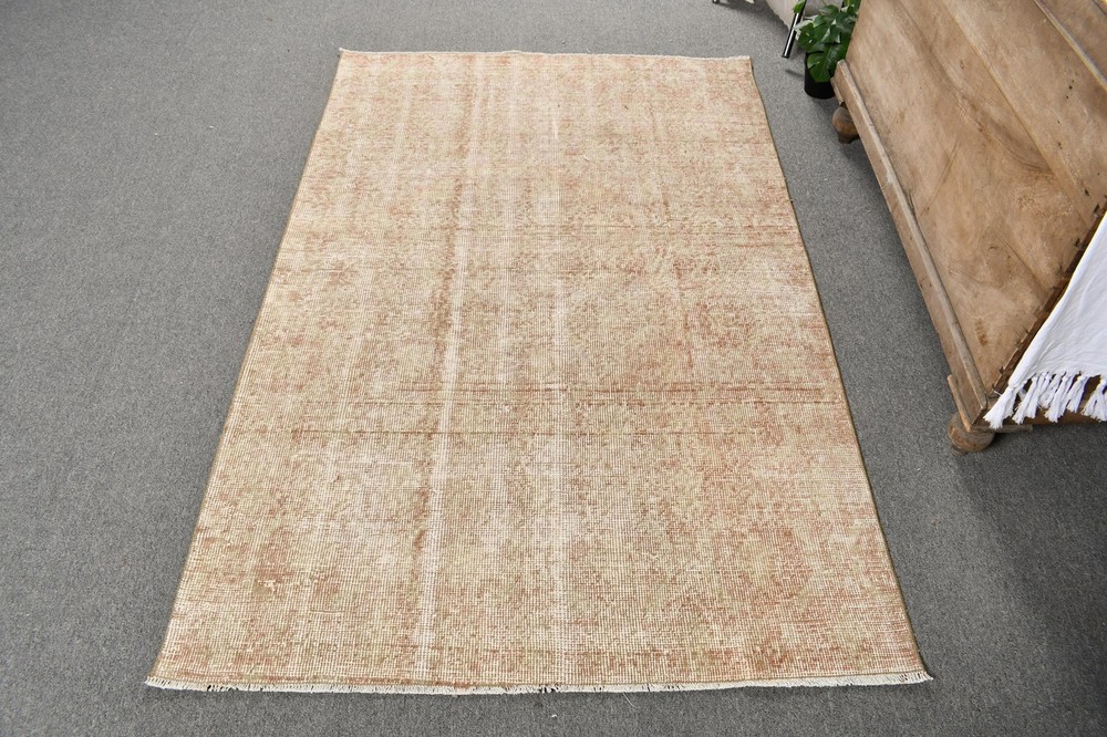 Vintage Turkish Accent Rug 3,5x5,5 ft, Brown Beige Ikat Wool Rug