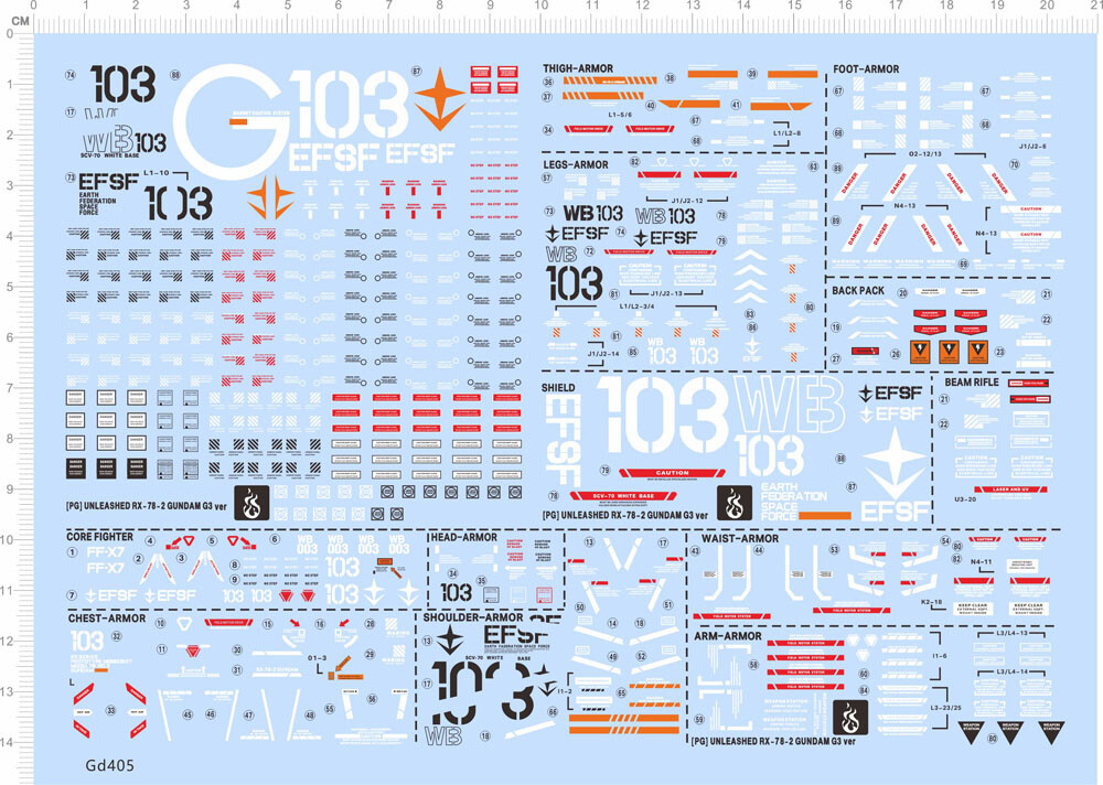 Detail Up PG 1/60 Ghost RX-78 G3 2.0 PGU GDM Model Kit Water Slide Decal GD405