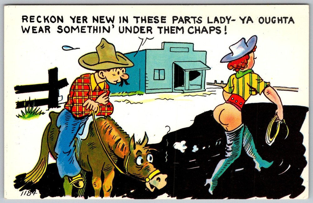 Vtg Postcard Risque Cowboy Comic 1950s