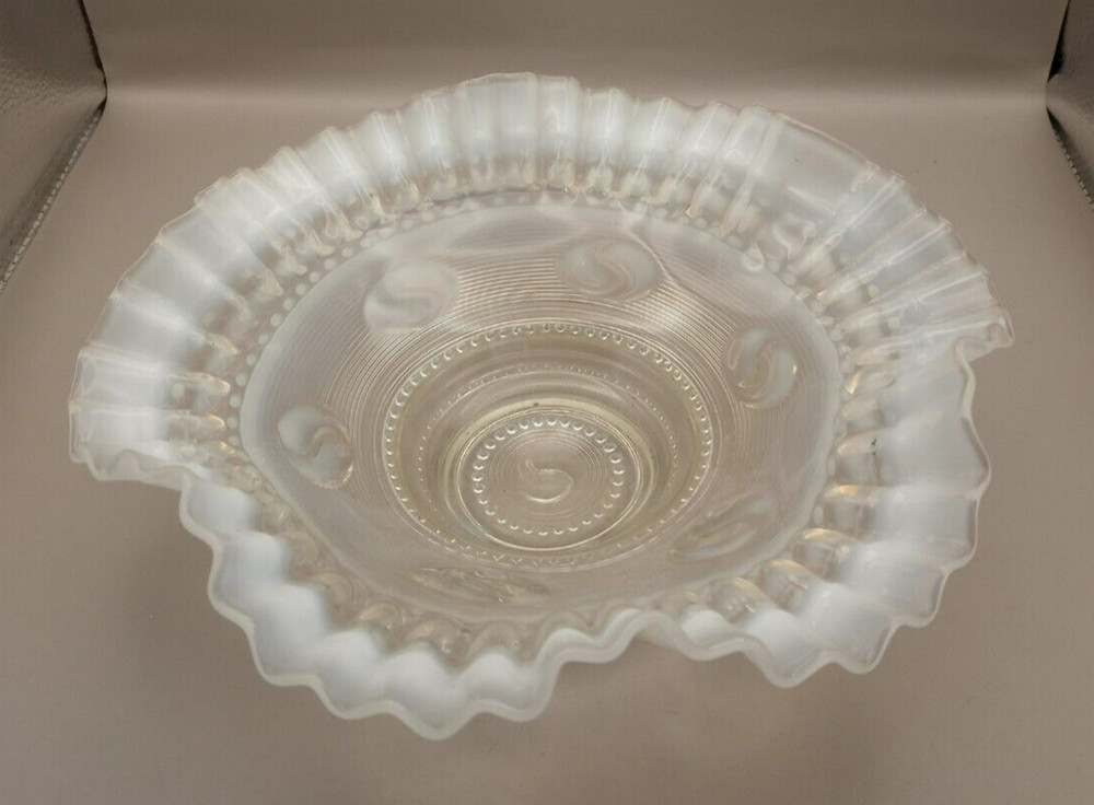 Vintage Jefferson Glass Clear Opalescent Ruffled Edge Footed Glass Bowl 9
