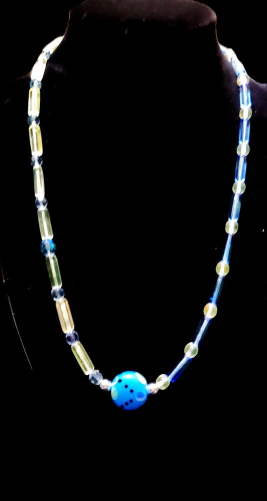 Uranium green and blue tube glass beads , spacers, lampwork bead-India, necklace