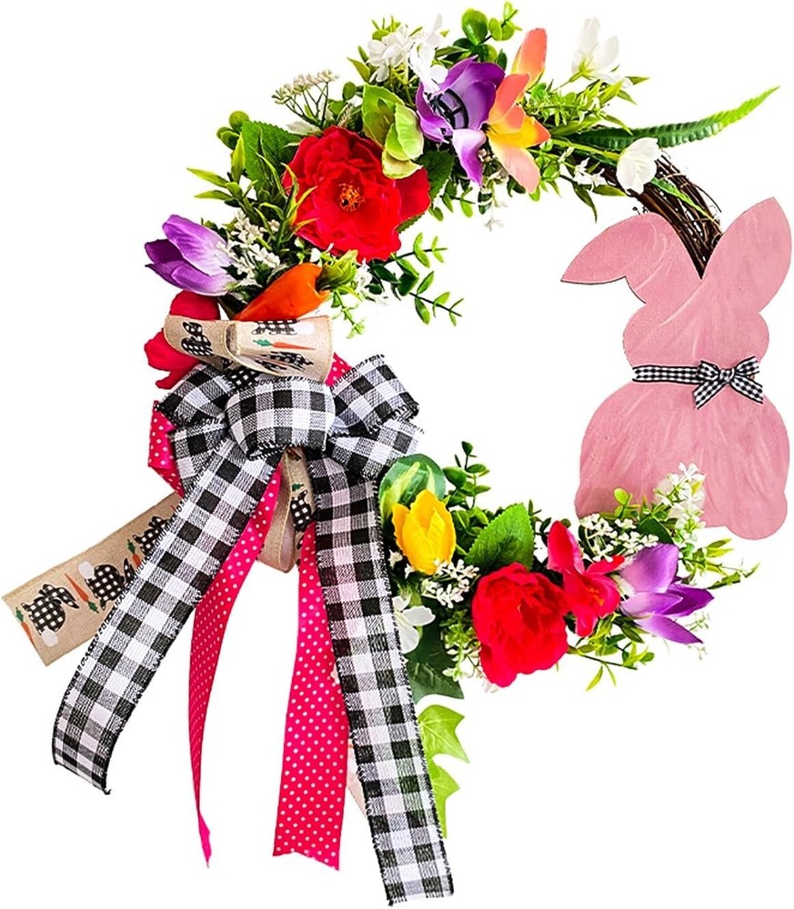 Easter Spring Summer Wreath for Front Door Porch Window Handcrafted Decor