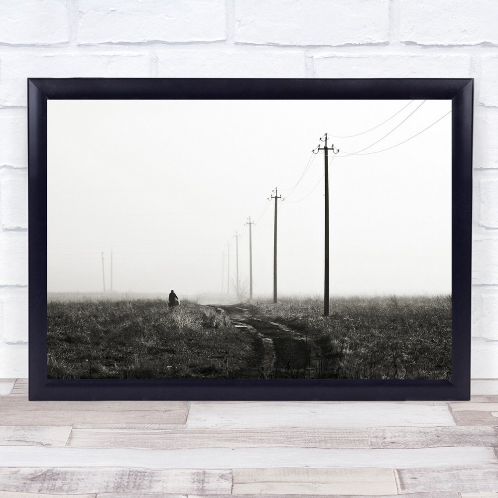 Autumn Morning Fog Frost Despair Electric poles Wall Art Print