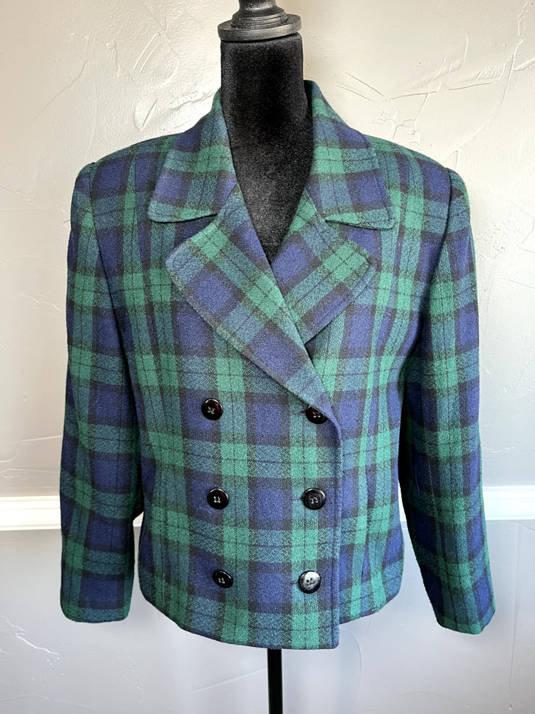 Vintage Requirements Petite Women Size 10 Plaid Wool Blend Blazer Jacket