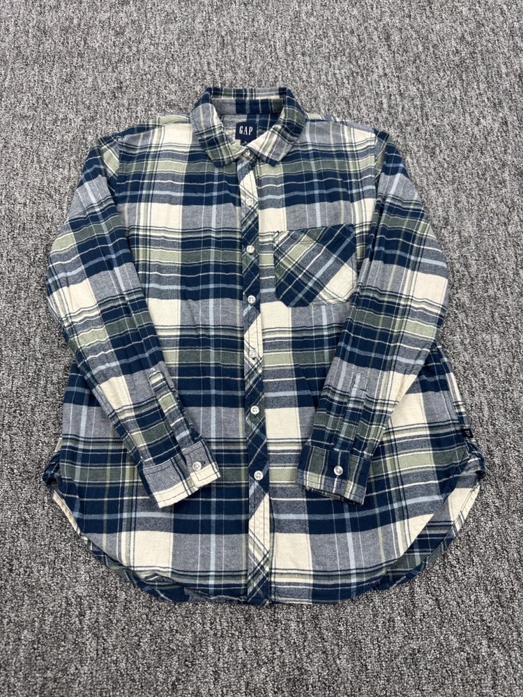Gap Top Women Medium Windowpane Plaid Cotton Relaxed Button Up Flannel Shirt
