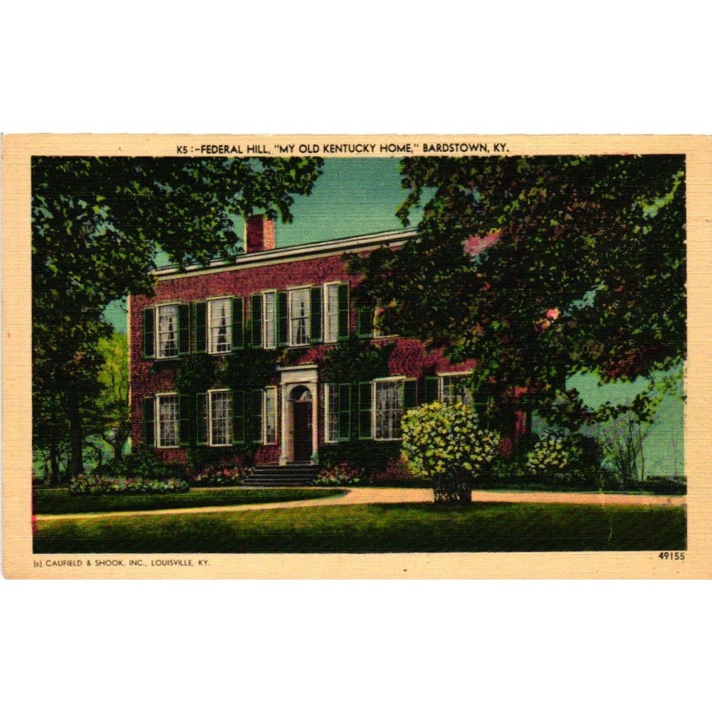 Vintage Federal Hill My Old Kentucky Home Bardstown KY Linen Postcard Unposted