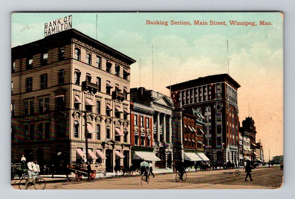 Canada- Manitoba Winnipeg Main Street Banking Section Old Card Vintage Postcard
