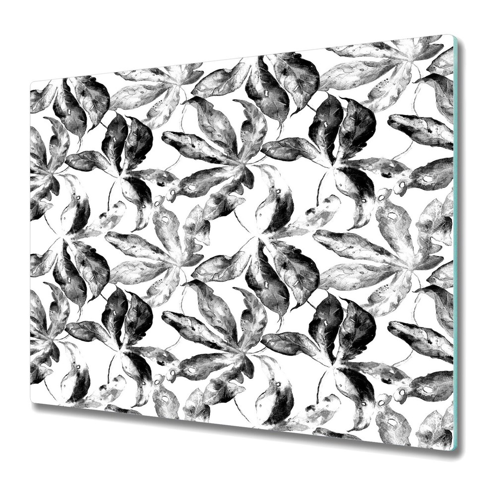Tempered Glass Worktop Saver Black Passion fruit Dark Painting Leaves 60x52