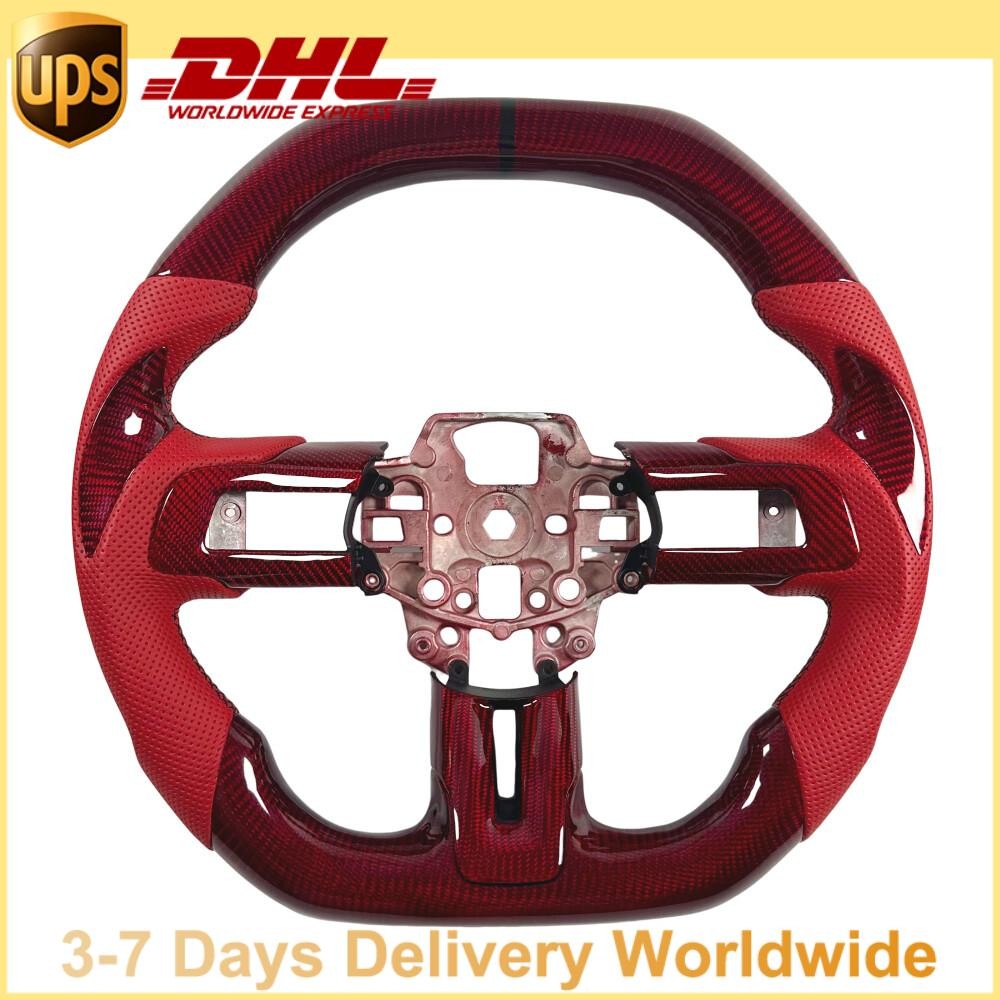 Customized Red Real Carbon Fiber Steering Wheel for Ford Mustang GT Shelby 15-23