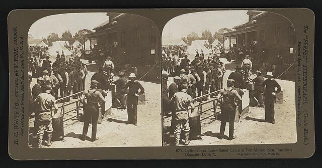 In line for rations- Relief Camp at Fort Mason San Francisco disaster, U.S.A.