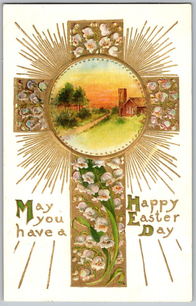 Antique Postcard Easter Cross Church Scene Baring, MO 1910s