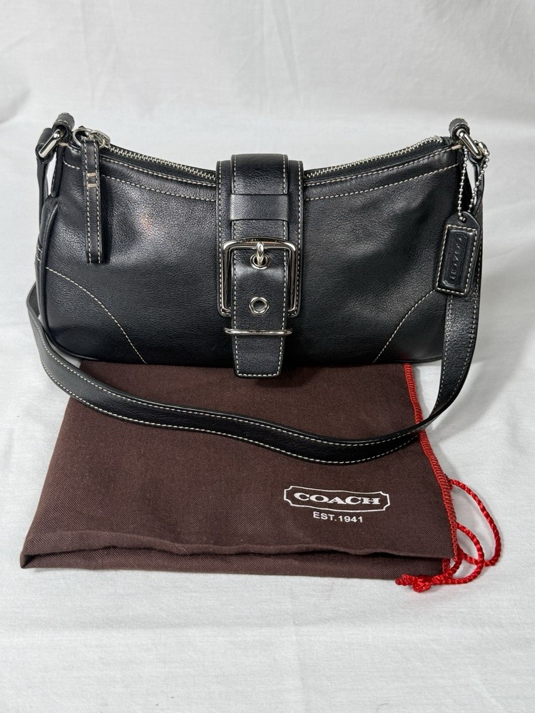 Vintage Coach Black Hampton Demi Buckle Crossbody Soho Mini Bag Y2K Style with Dust Bag