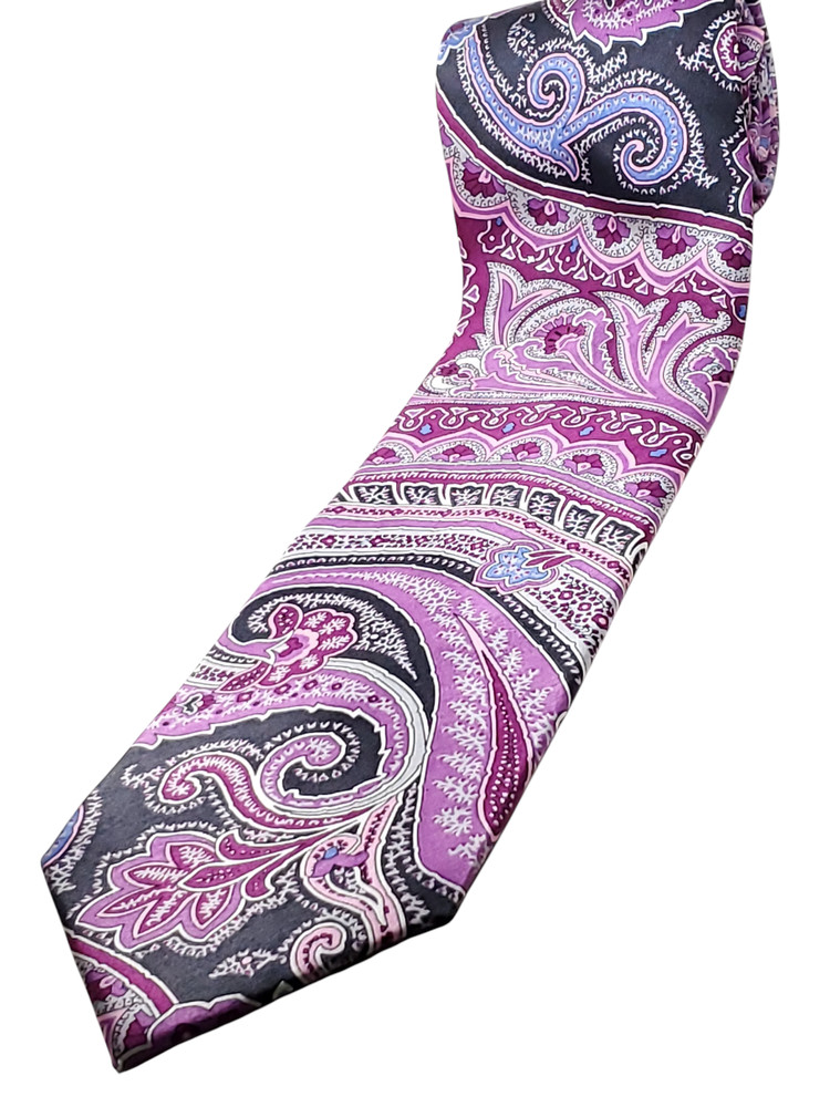 STAFFORD Handmade 100% Silk Tie Men's Fuchsia Pink Purple Paisley Necktie NEW