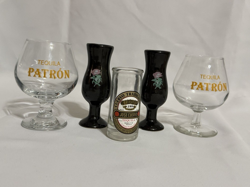 Lot of 5 Vintage Shot glasses Tequila Rose and Jose Cuervo Rare PATRON