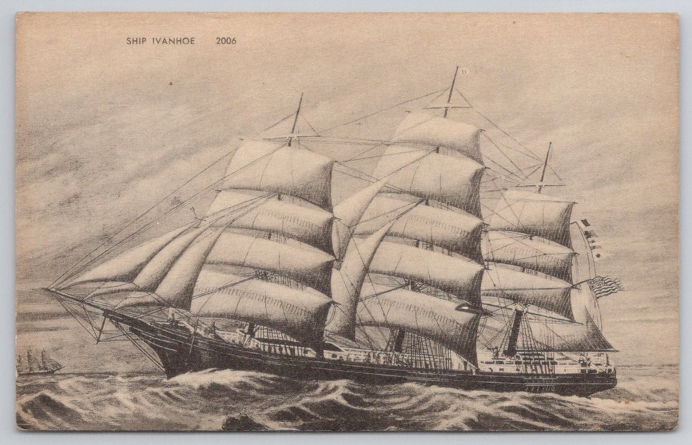 SHIP IVANHOE Vintage Postcard American Art Co. Boston MA Sailing Clipper