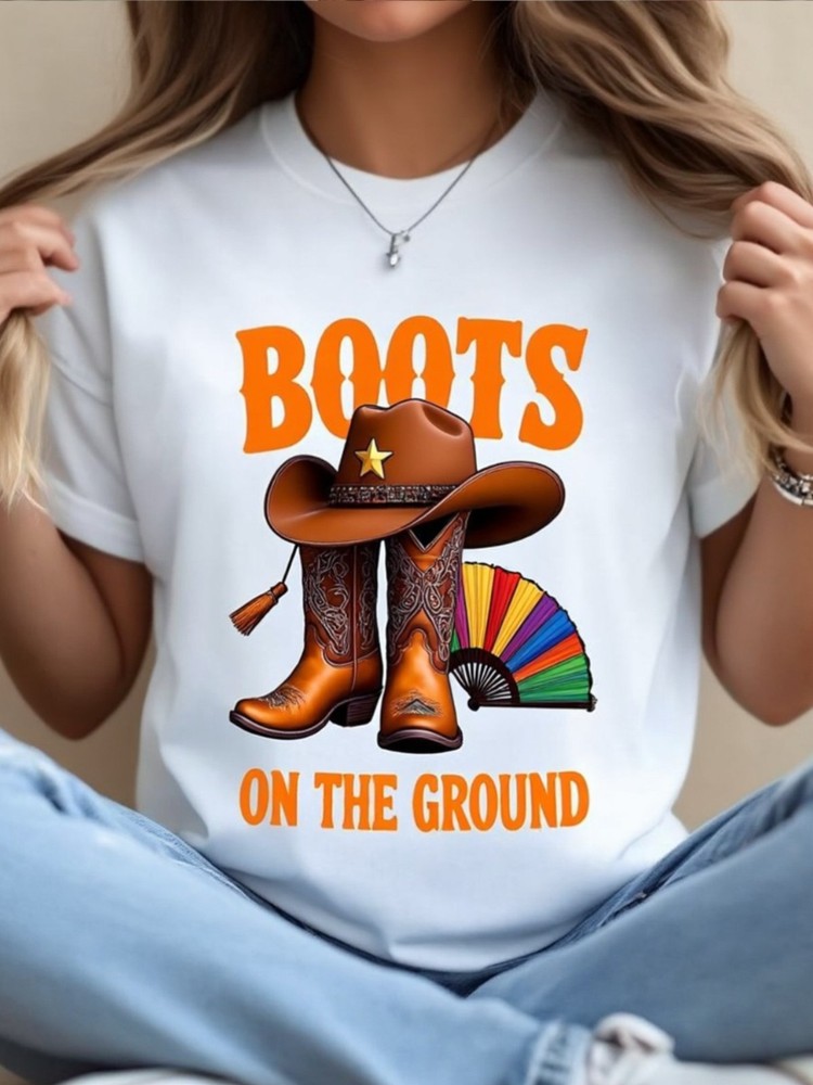 Women's Western Cowgirl Graphic T-Shirt Boots On The Ground Rodeo Country Tee