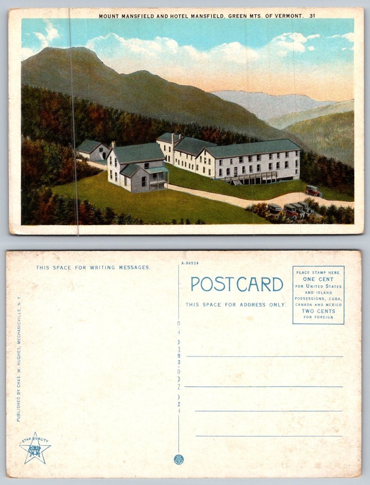 Mt Mansfield Hotel Vermont Postcard Green Mountains Vintage Chas W Hughes Linen