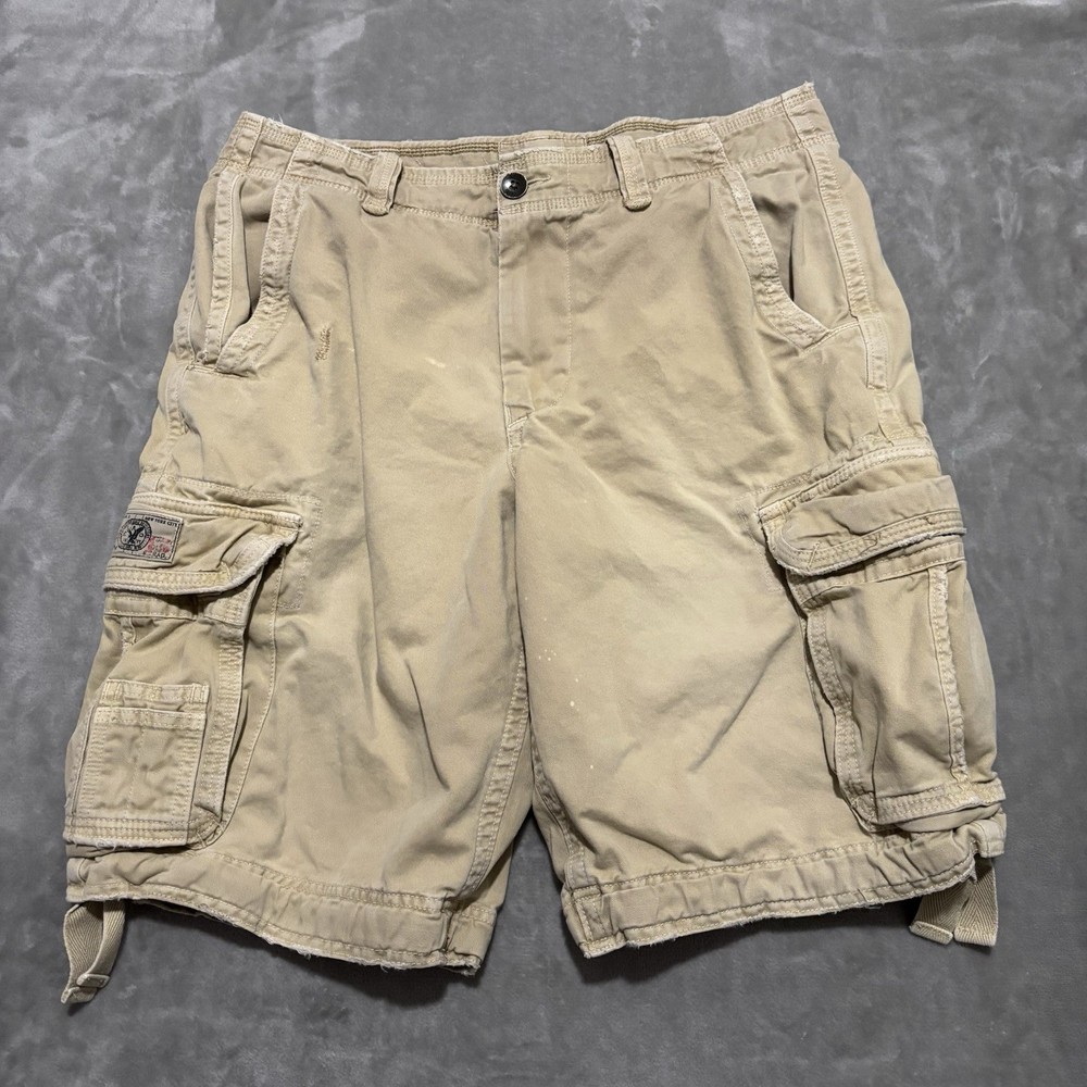 American Eagle Cargo Shorts Longer Length Mens 34 Distressed Baggy Paratrooper