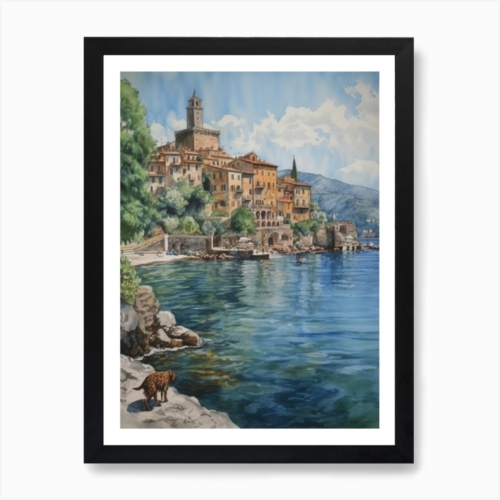Painting Of A Dog In Isola Bella, I Framed Wall Art Poster Canvas Print Picture