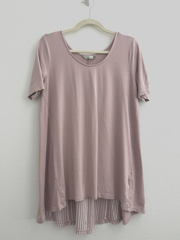 Chalet Et Ceci Womens Scoop Neck Short Sleeve Tunic Top Size M Mauve Pink Color