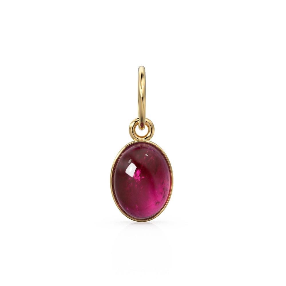 14K Solid Gold Rubellite Pink Tourmaline Oval Charm Natural Gemstone Pendant