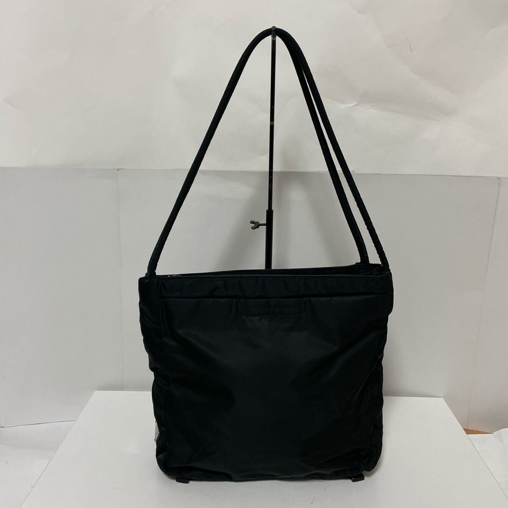 RARE PRADA black nylon shoulder bag with triangle logo pre-owned from Japan