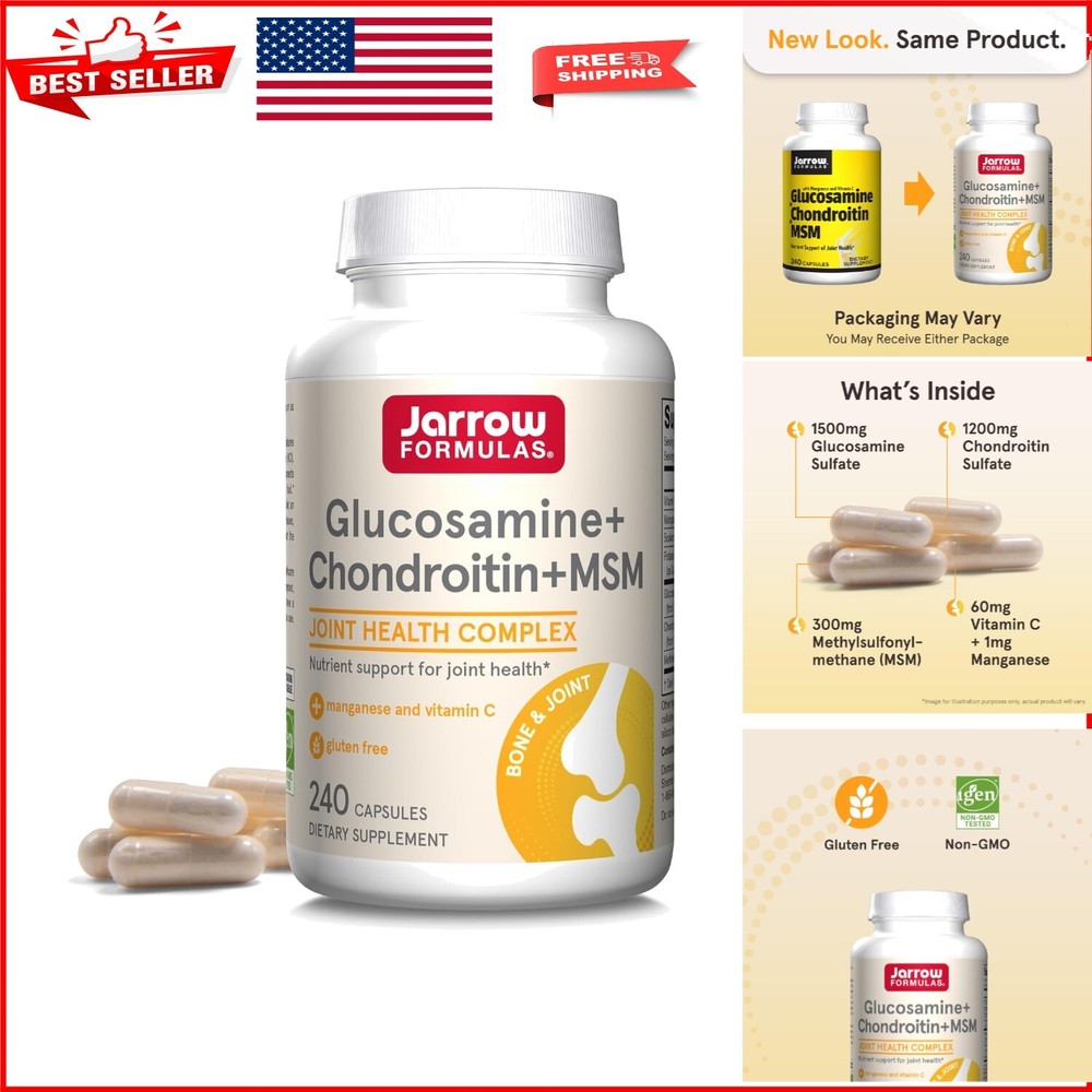 Non-GMO Glucosamine Chondroitin MSM Capsules 240ct for Joint Health Support