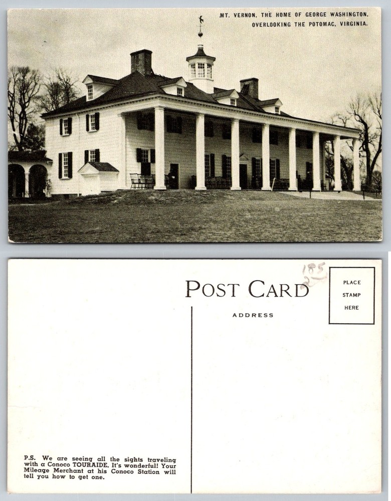 Mt. Vernon George Washington Home Virginia Potomac Conoco Touraide Postcard