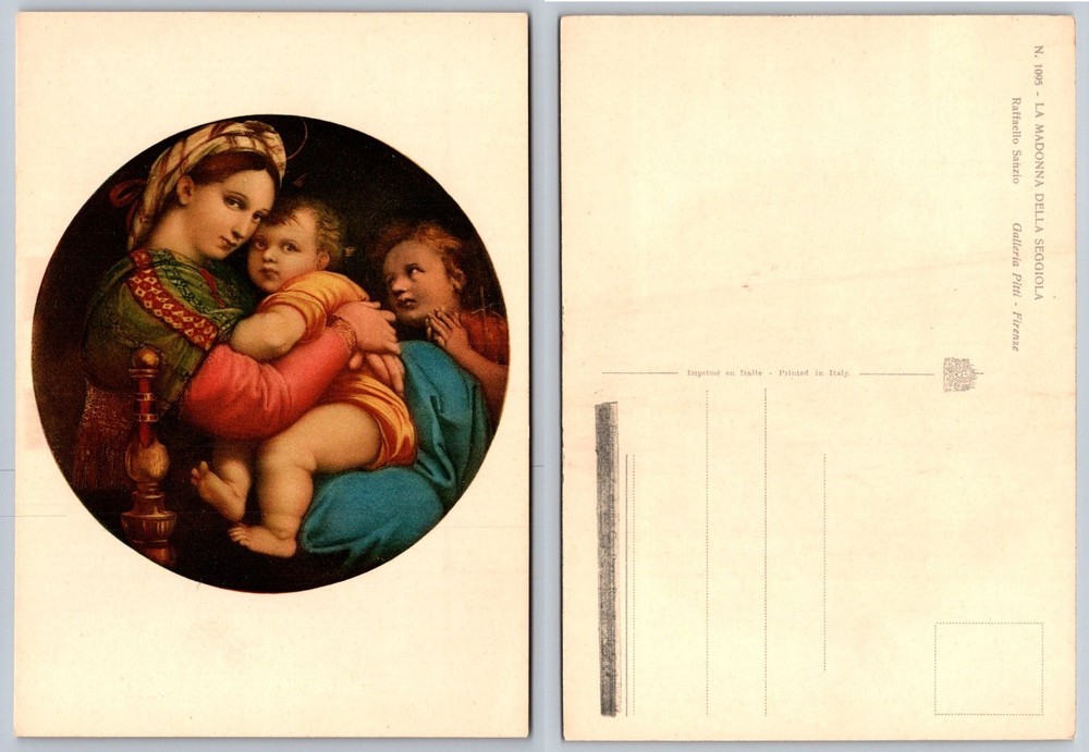 Vintage Raphael Madonna della Seggiola Postcard Pitti Gallery Florence Italy Art