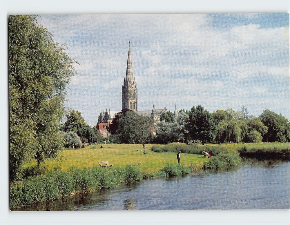 Postcard Salisbury Cathedral from the River Nadder England